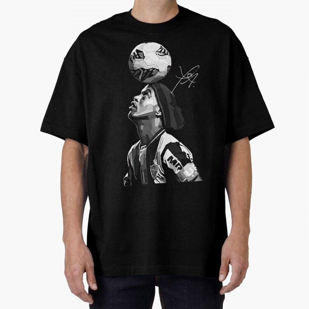 Ronaldinho - black white Oversized T-Shirt Honor the Beautiful Game during Match Day Hype around FIFA World Cup 2026 USA Canada Mexico, Cristiano Ronaldo, Haaland and CR7, England and Germany, Football Festival Excitement, Trophy Ambitions, Country