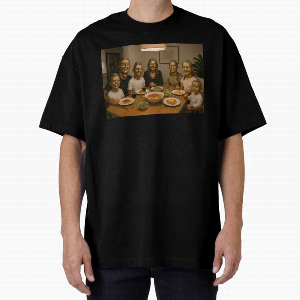Ronaldo Bust Family Dinner Oversized T-Shirt Celebrate Soccer Greatness during the FIFA World Cup 2026 USA Canada Mexico Journey through Cristiano Ronaldo, Haaland and CR7 Highlights, Portugal, Spain and Germany Pride, Football History, Final Match