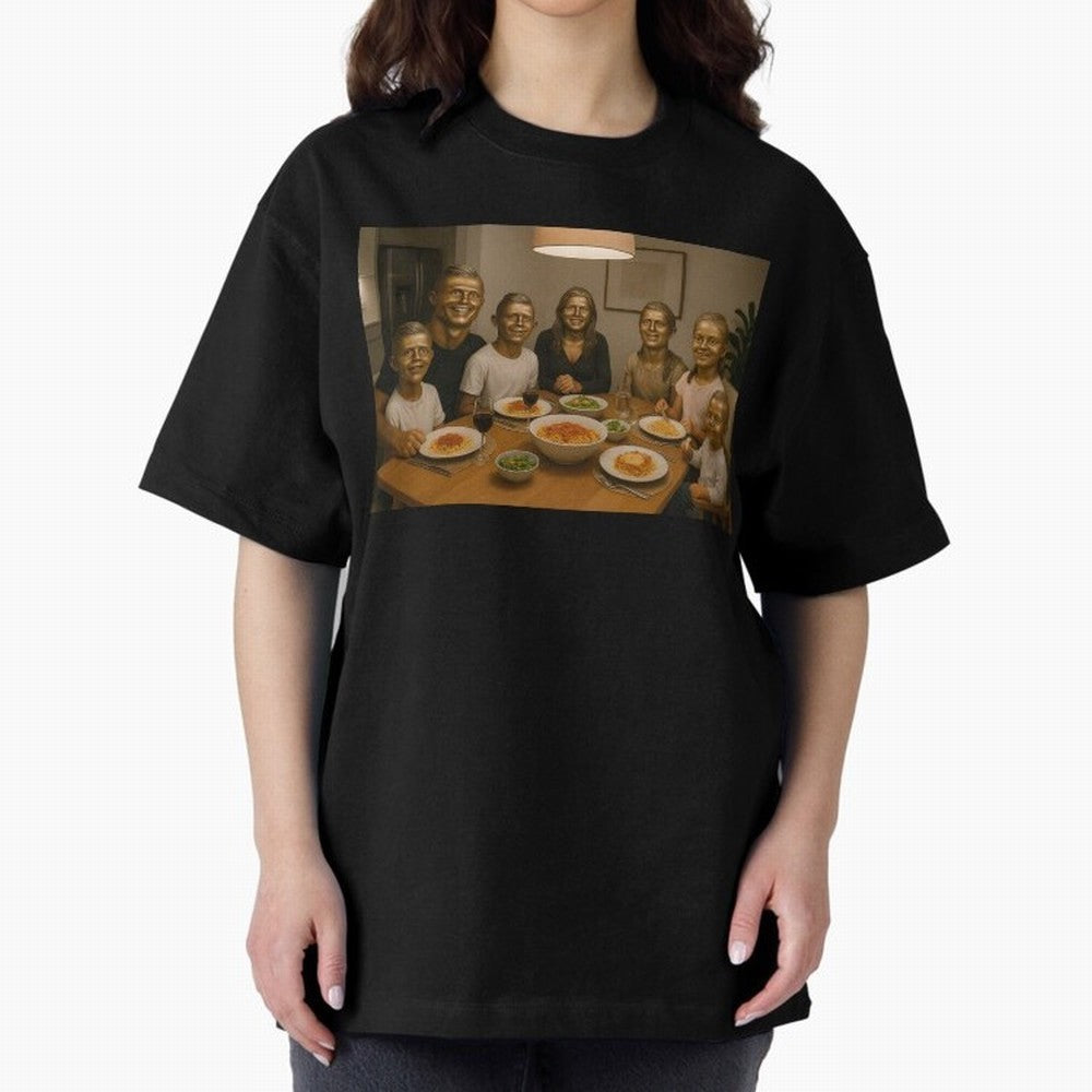 Ronaldo Bust Family Dinner Oversized T-Shirt Celebrate Soccer Greatness during the FIFA World Cup 2026 USA Canada Mexico Journey through Cristiano Ronaldo, Haaland and CR7 Highlights, Portugal, Spain and Germany Pride, Football History, Final Match