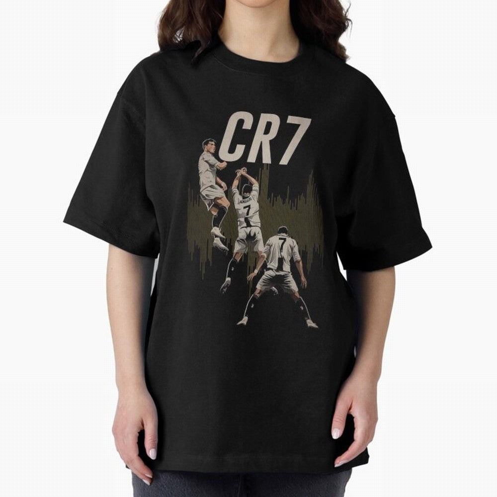 Illustration Ronaldo Design Oversized T-Shirt Cheer through Every Moment of Global Football Passion for FIFA World Cup 2026 USA Canada Mexico, Highlighting Messi, CR7 and Mbappe, Spain and Netherlands, Retro Football Energy, Iconic Rivalries,