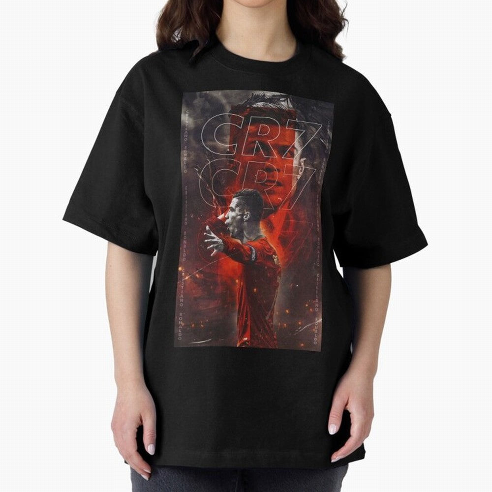 Cristiano Ronaldo Art Oversized T-Shirt Support Your Favorite Stars during FIFA World Cup 2026 for Fans of Messi, CR7 and Mbappe and England, Bringing Soccer Culture, Superstar Moments, National Team Dreams and Competitive Fire; Made for Collectors
