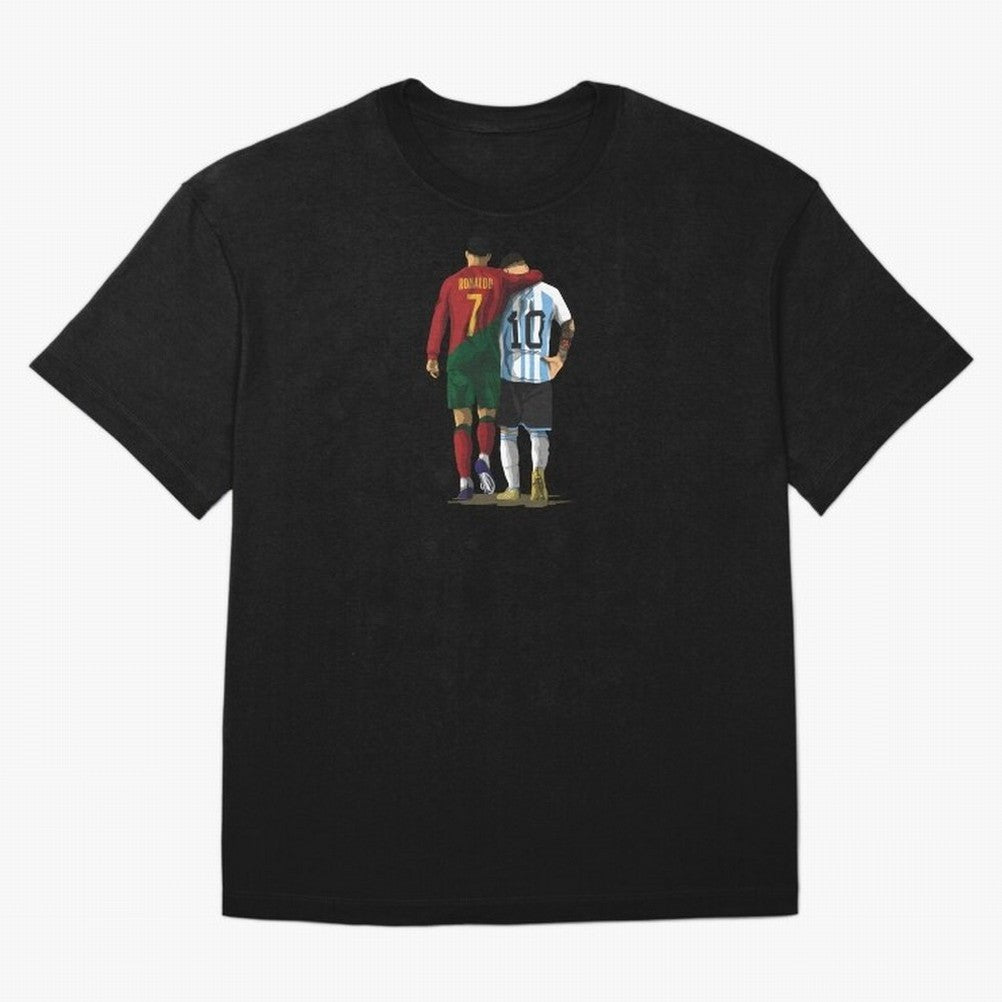 Messi Ronaldo Chit Chat Illustration Oversized T-Shirt Relive Global Football Passion for FIFA World Cup 2026 Group Stage, Made for Neymar, Haaland and Cristiano Ronaldo, England and Germany, Game Day Rituals, Football Legends, Country Pride and