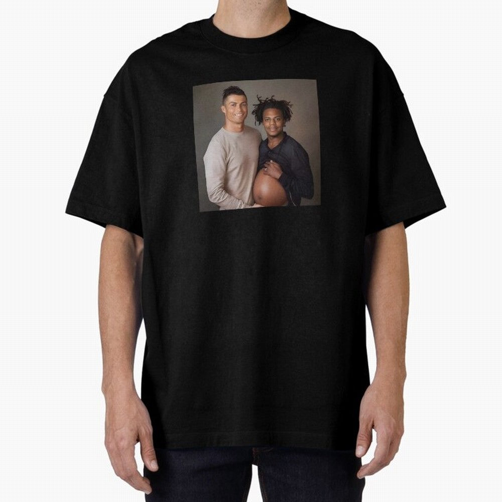 Cristiano Ronaldo and IShowSpeed pregnant. Oversized T-Shirt Show Match Day Excitement for FIFA World Cup 2026 for Fans of CR7 and Portugal, Bringing Football Passion, Legendary Performances, Festival Vibes and Supporter Community; Made for