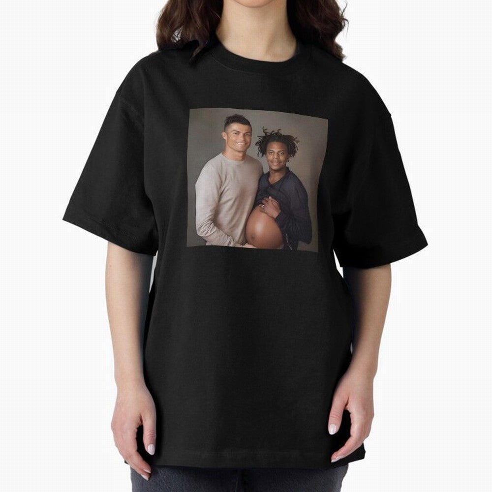 Cristiano Ronaldo and IShowSpeed pregnant. Oversized T-Shirt Show Match Day Excitement for FIFA World Cup 2026 for Fans of CR7 and Portugal, Bringing Football Passion, Legendary Performances, Festival Vibes and Supporter Community; Made for