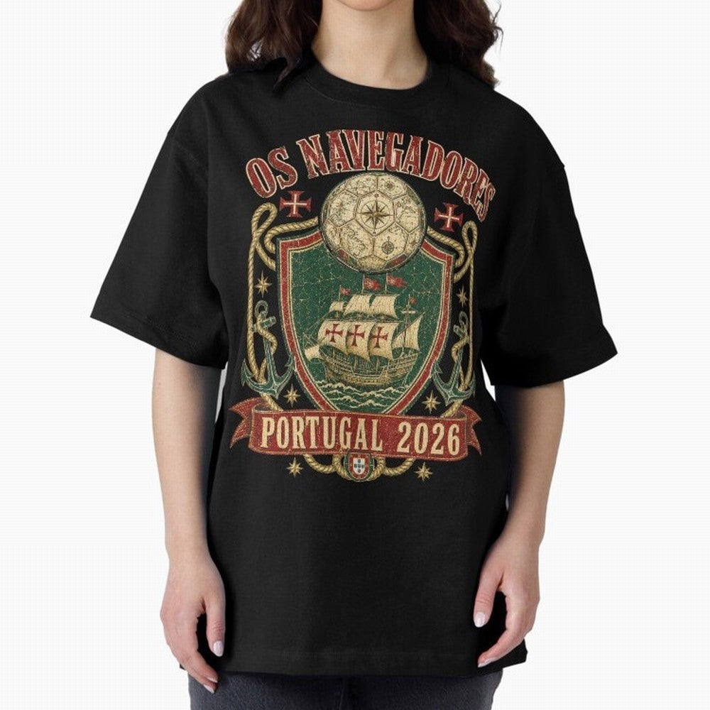 Os Navegadores Portugal 2026 World Cup Soccer T-Shirt Oversized T-Shirt Bring Global Tournament Vibes to FIFA World Cup 2026 Group Stage Highlighting Cristiano Ronaldo, Portugal, Spain and Germany Energy, Football Passion, Legendary Performances,
