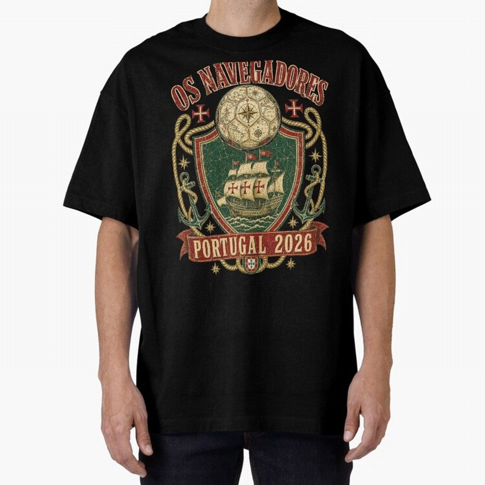 Os Navegadores Portugal 2026 World Cup Soccer T-Shirt Oversized T-Shirt Bring Global Tournament Vibes to FIFA World Cup 2026 Group Stage Highlighting Cristiano Ronaldo, Portugal, Spain and Germany Energy, Football Passion, Legendary Performances,