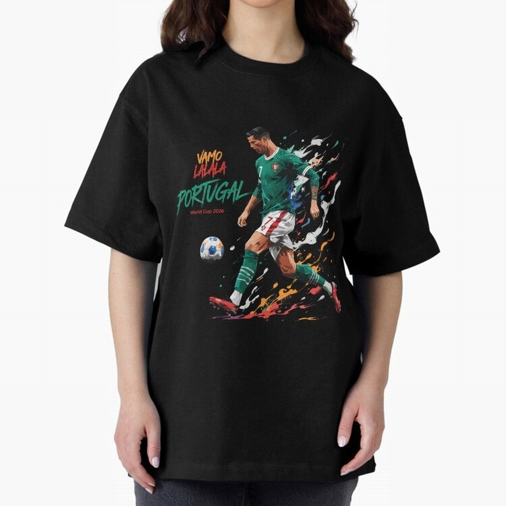 Portugal CR7 Fan World Cup 26 Oversized T-Shirt Turn Football Passion into FIFA World Cup 2026 Celebrating Messi and Cristiano Ronaldo, Spain Energy, Global Supporter Spirit, Legendary Goals, National Colors and Tournament Celebration; Great for