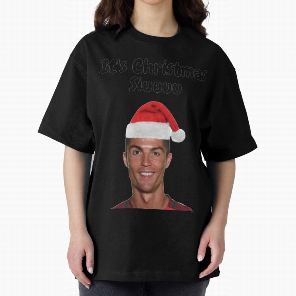 Cristiano Ronaldo Siuuu Funny Christmas Sweater Oversized T-Shirt Keep the Match Day Mood of Global Football Passion for FIFA World Cup 2026, Built around Haaland and Mbappe, England and Germany, Championship Spirit, Famous Goals, Roaring Crowds