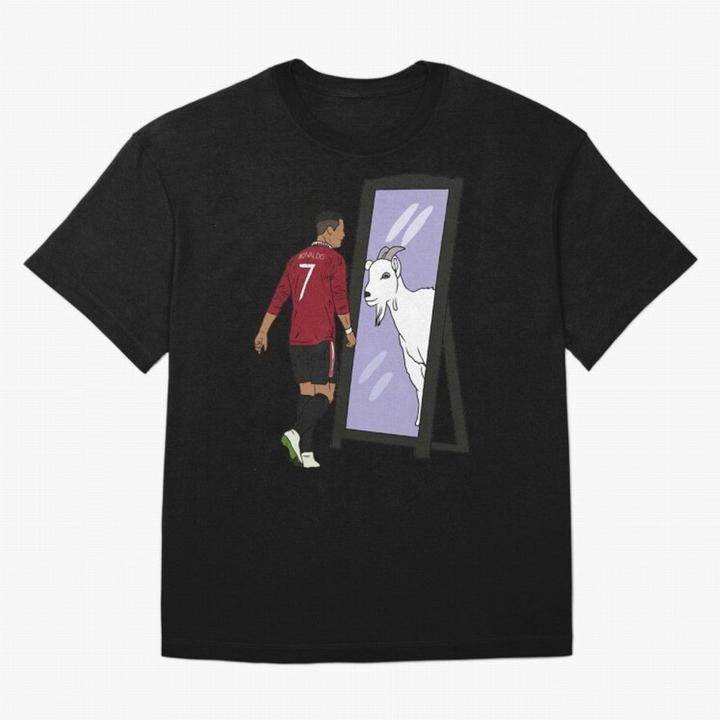 Cristiano Ronaldo Mirror GOAT Oversized T-Shirt Capture Stadium Memories from FIFA World Cup 2026 Inspired by CR7 and Messi, Argentina and Brazil Energy, Championship Spirit, Famous Goals, Roaring Crowds and International Football Unity; Perfect