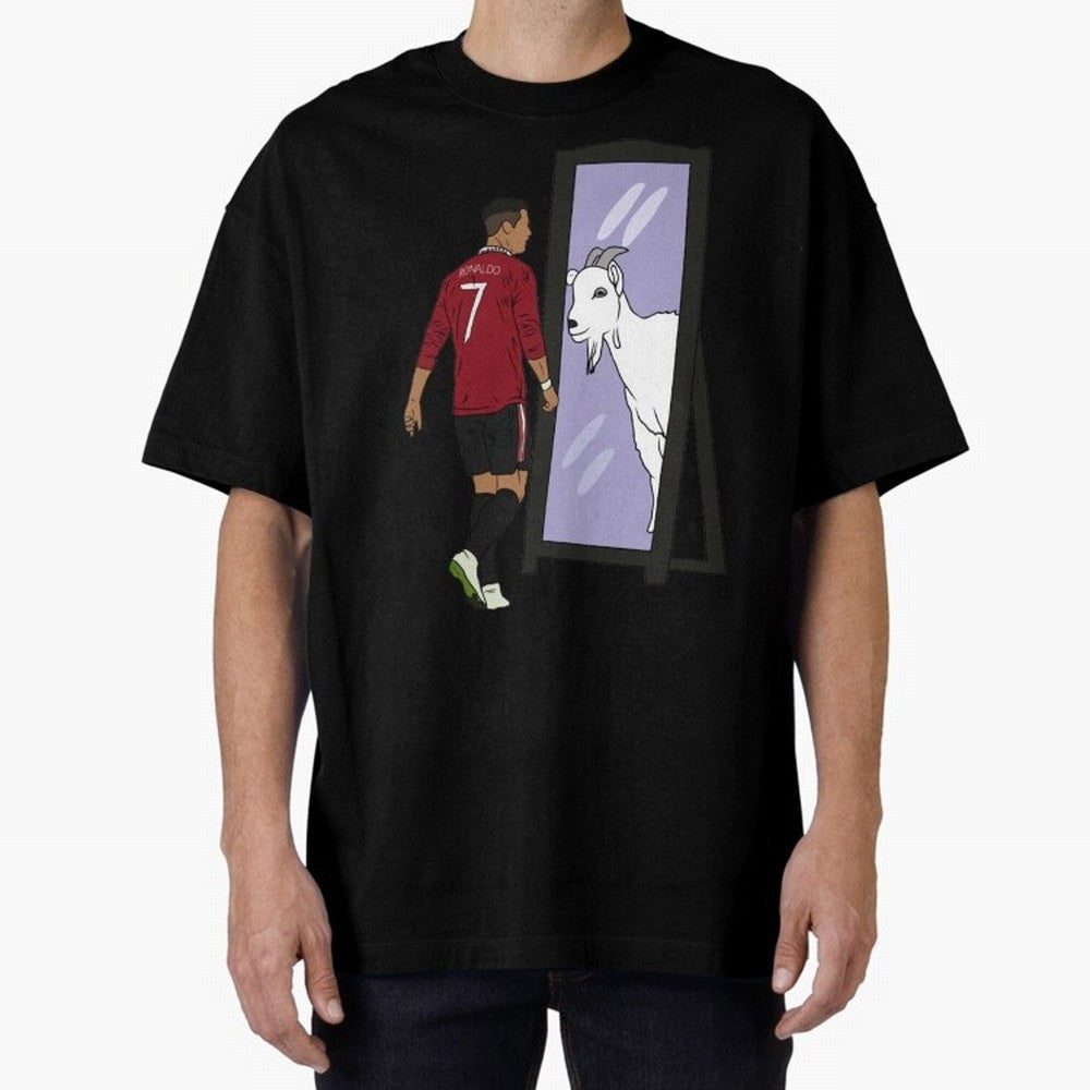 Cristiano Ronaldo Mirror GOAT Oversized T-Shirt Capture Stadium Memories from FIFA World Cup 2026 Inspired by CR7 and Messi, Argentina and Brazil Energy, Championship Spirit, Famous Goals, Roaring Crowds and International Football Unity; Perfect