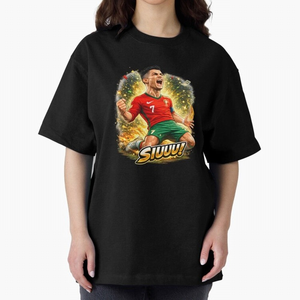 CR7 SIUUU Celebration Cartoon ¨C Legendary Football Goal Celebration Oversized T-Shirt Embrace Global Football Passion for FIFA World Cup 2026, Capturing Mbappe and Neymar, Brazil, Portugal and Argentina, Retro Football Energy, Iconic Rivalries,