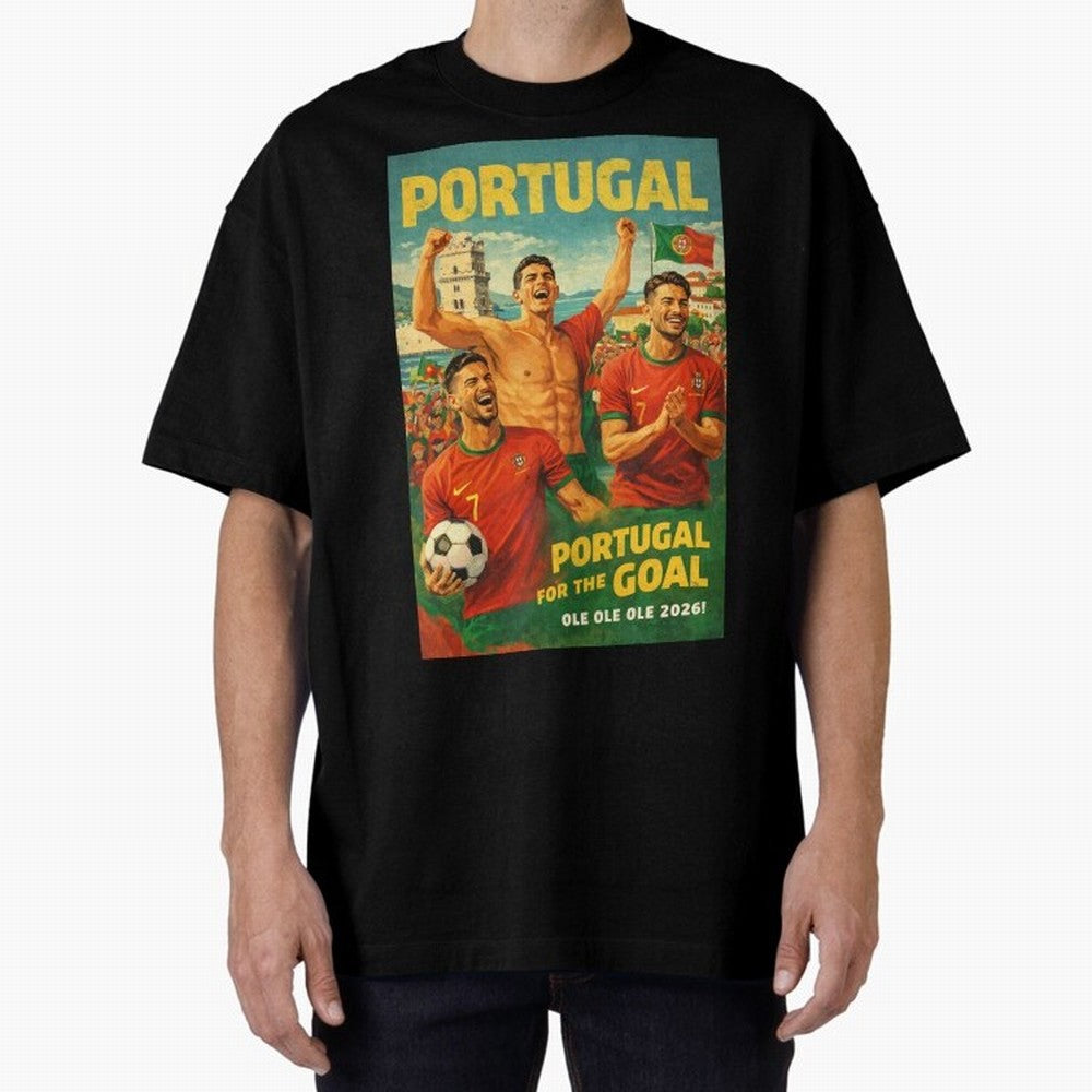 Portugal Lisbon Bel¨¦m Tower Cristiano Ronaldo FIFA World Cup Football Celebration Oversized T-Shirt Relive FIFA World Cup 2026 Spirit, Capturing England and Germany, Mbappe and Neymar, Global Supporter Spirit, Legendary Goals, National Colors and