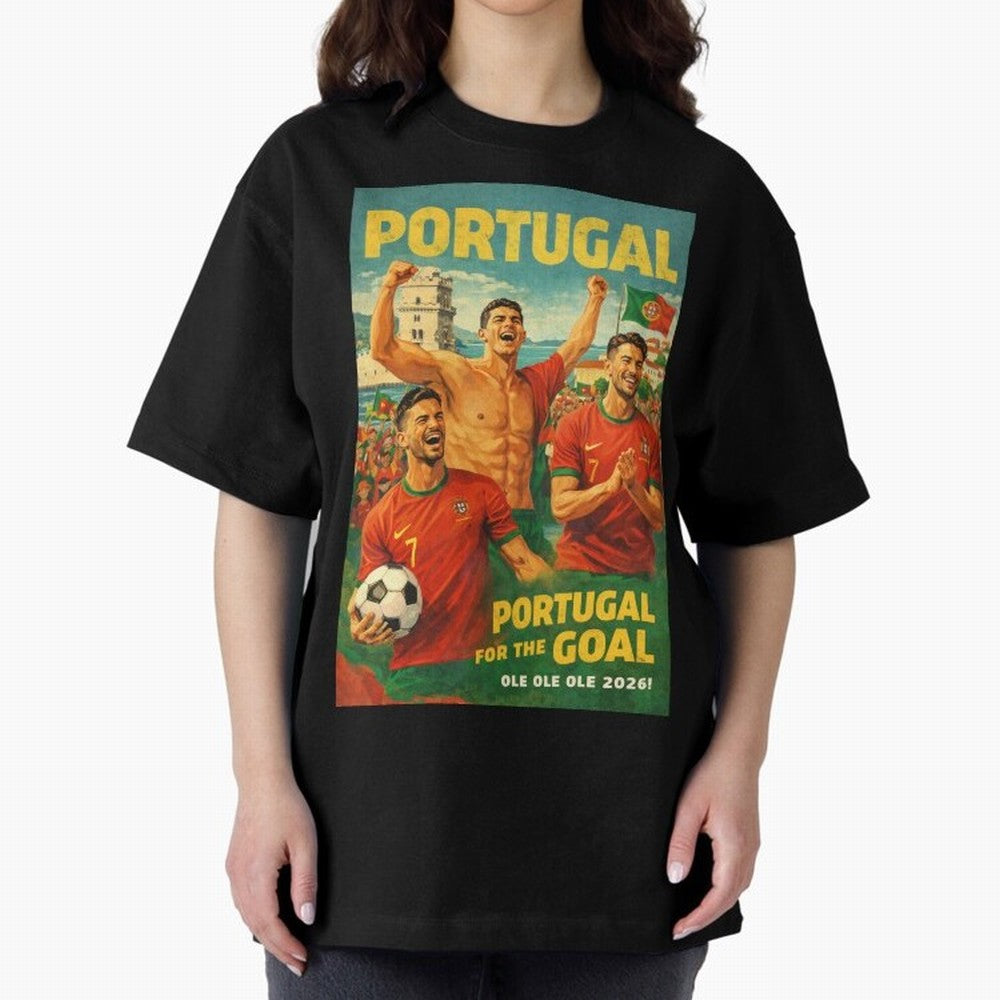 Portugal Lisbon Bel¨¦m Tower Cristiano Ronaldo FIFA World Cup Football Celebration Oversized T-Shirt Relive FIFA World Cup 2026 Spirit, Capturing England and Germany, Mbappe and Neymar, Global Supporter Spirit, Legendary Goals, National Colors and