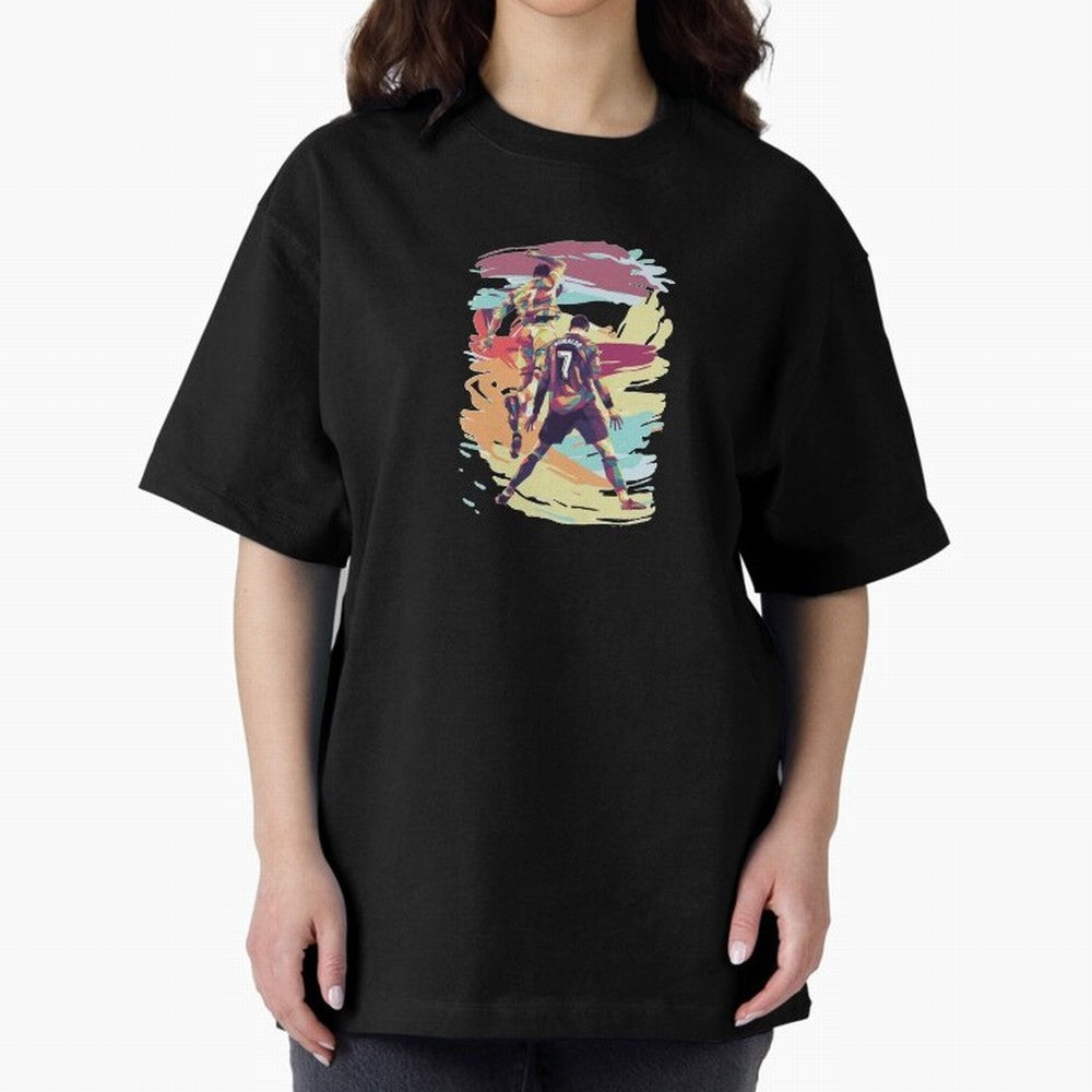 Illustration Cristiano Ronaldo CR7 Oversized T-Shirt Relive Legendary Nights from Match Day Hype around FIFA World Cup 2026 Group Stage, Messi, Germany, Fan Favorite Moments, National Team Passion, Big Match Drama and Soccer History; Great for