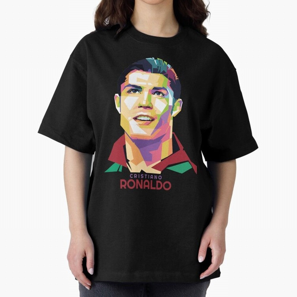 Geometric Celebrity Cristiano Ronaldo Oversized T-Shirt Share the Excitement of FIFA World Cup 2026 USA Canada Mexico for Fans of Messi and Cristiano Ronaldo and Netherlands, Bringing Football Passion, Legendary Performances, Festival Vibes and