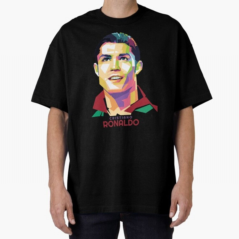 Geometric Celebrity Cristiano Ronaldo Oversized T-Shirt Share the Excitement of FIFA World Cup 2026 USA Canada Mexico for Fans of Messi and Cristiano Ronaldo and Netherlands, Bringing Football Passion, Legendary Performances, Festival Vibes and