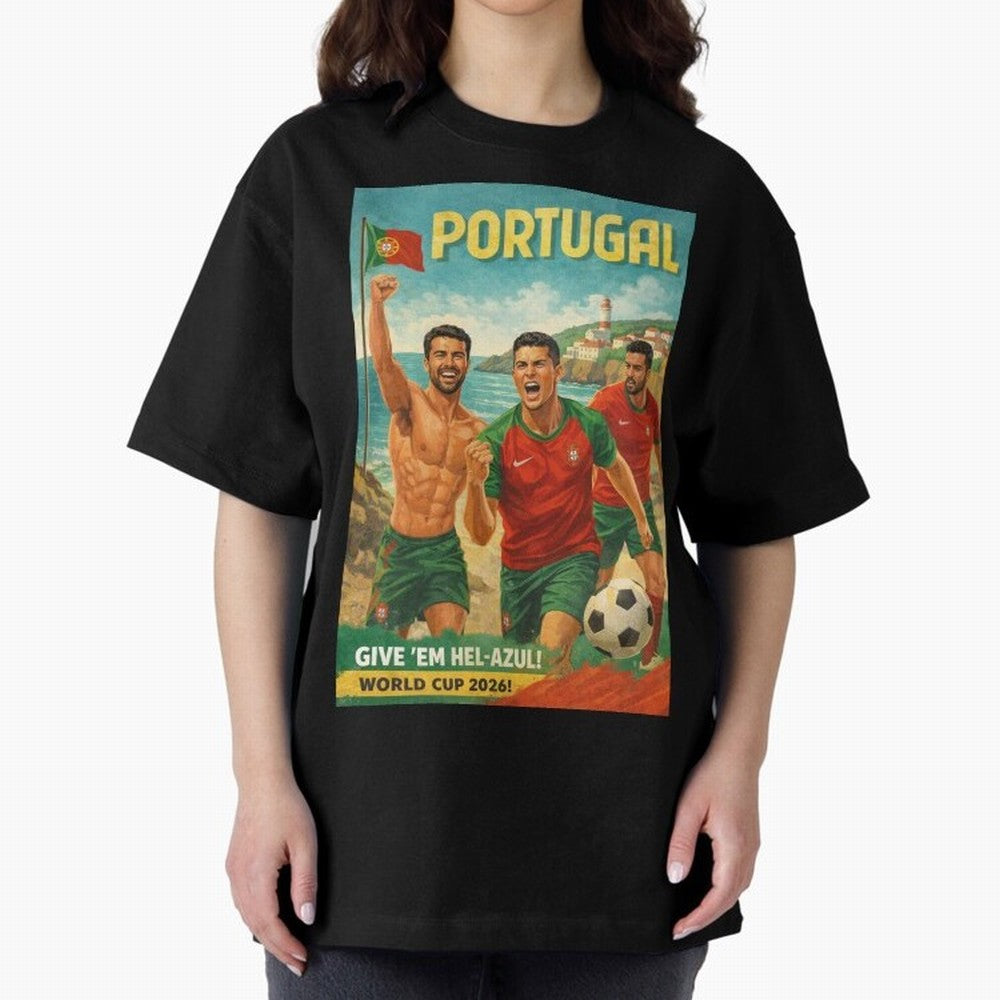 Portugal Hel-Azul Spirit at Cabo da Roca and Bel¨¦m Tower for FIFA World Cup 2026 Oversized T-Shirt Remember FIFA World Cup 2026 USA Canada Mexico for Fans of Neymar and England and Germany, Bringing Football Passion, Legendary Performances,