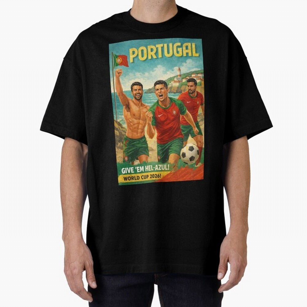 Portugal Hel-Azul Spirit at Cabo da Roca and Bel¨¦m Tower for FIFA World Cup 2026 Oversized T-Shirt Remember FIFA World Cup 2026 USA Canada Mexico for Fans of Neymar and England and Germany, Bringing Football Passion, Legendary Performances,