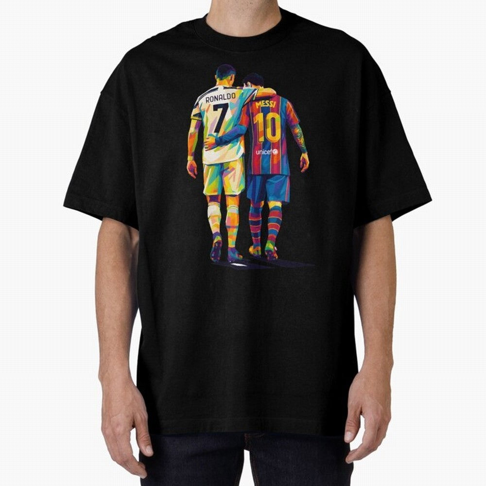 Cristiano Ronaldo and Messi Wpap Art Oversized T-Shirt Capture Stadium Memories from Global Football Passion for FIFA World Cup 2026 Group Stage, Made for Cristiano Ronaldo, Haaland and CR7, Portugal, Classic Soccer Heritage, Championship Pressure,