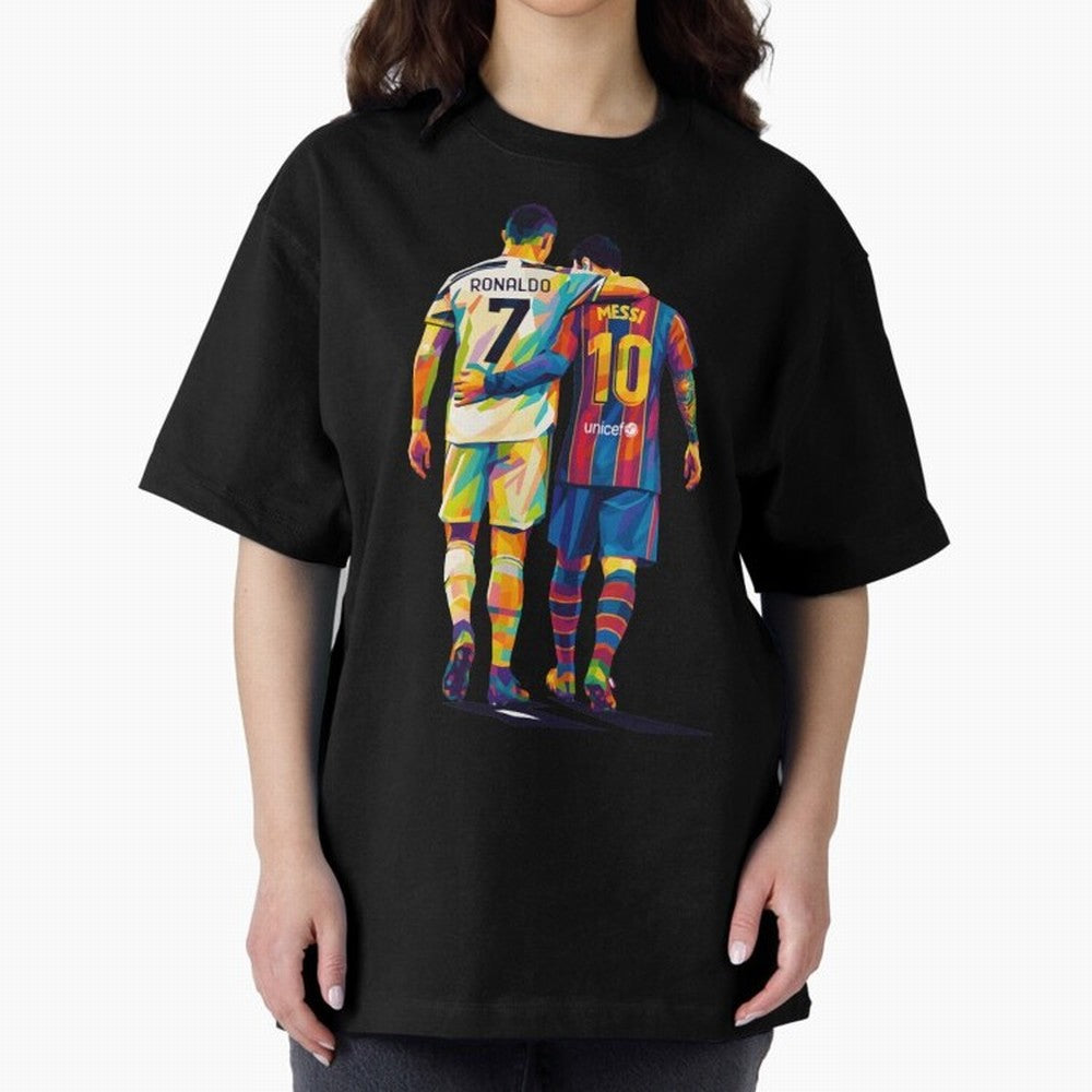 Cristiano Ronaldo and Messi Wpap Art Oversized T-Shirt Capture Stadium Memories from Global Football Passion for FIFA World Cup 2026 Group Stage, Made for Cristiano Ronaldo, Haaland and CR7, Portugal, Classic Soccer Heritage, Championship Pressure,