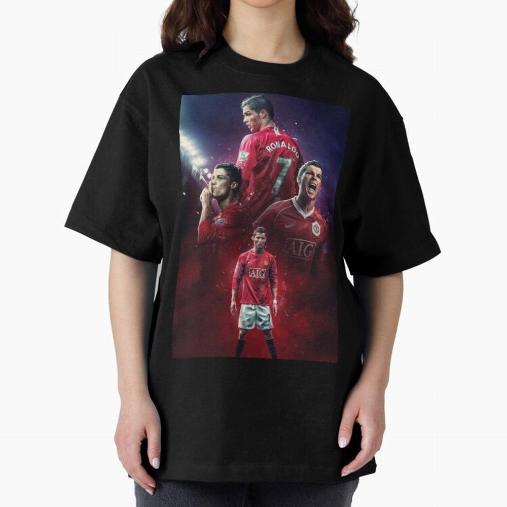 CR7 Art Wallpaper Ronaldo Posters Oversized T-Shirt Experience the Global Stage of FIFA World Cup 2026 Spirit, Made for Brazil, Cristiano Ronaldo, Sports Nostalgia, International Competition, Famous Players and Unforgettable Victories; Made for