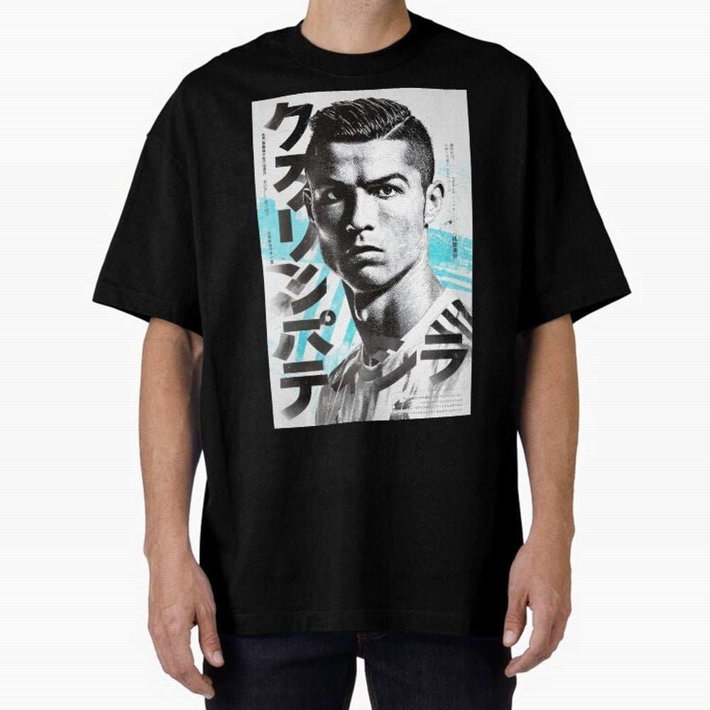 Cristiano Japanese Poster Oversized T-Shirt Celebrate Football Heritage in Global Football Passion for FIFA World Cup 2026 USA Canada Mexico, with Cristiano Ronaldo, Haaland and CR7, Spain, Worldwide Fan Energy, Dramatic Goals, Stadium Lights and