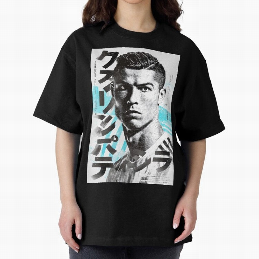 Cristiano Japanese Poster Oversized T-Shirt Celebrate Football Heritage in Global Football Passion for FIFA World Cup 2026 USA Canada Mexico, with Cristiano Ronaldo, Haaland and CR7, Spain, Worldwide Fan Energy, Dramatic Goals, Stadium Lights and