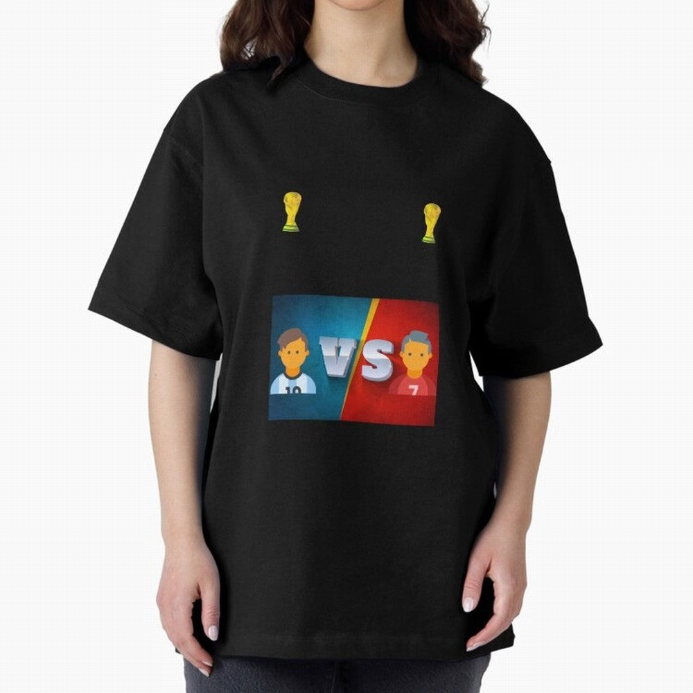 THE RONALDO VS MESSI Oversized T-Shirt Embrace FIFA World Cup 2026 Group Stage for Fans of Neymar and Portugal, Spain and Germany, Bringing Goal Celebration Energy, Supporter Heritage, Football Icons and Worldwide Tournament Joy; Perfect for People