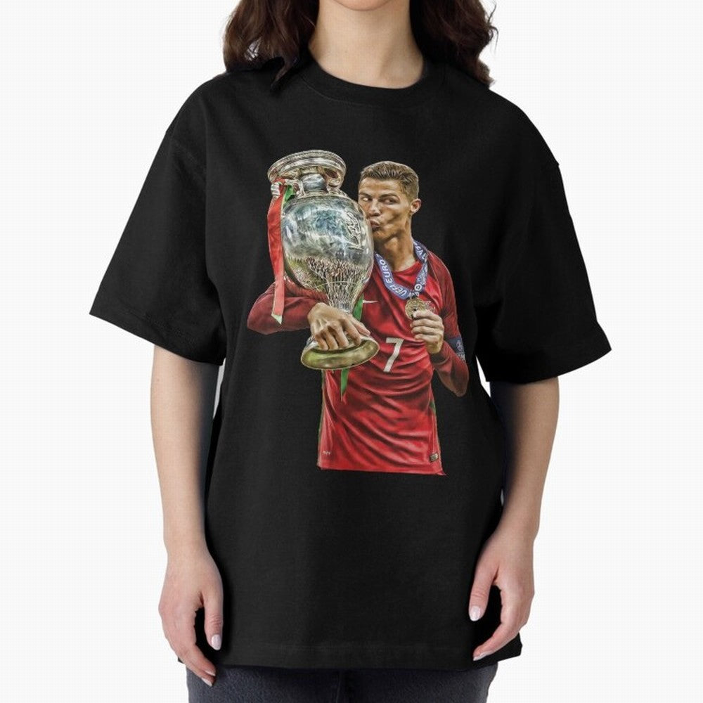 Cristiano Ronaldo Oversized T-Shirt Carry Global Football Passion for FIFA World Cup 2026, Connected to Messi, Brazil, Football Festival Excitement, Trophy Ambitions, Country Rivalries and Star Player Buzz; Perfect for Fans, Collectors, Family