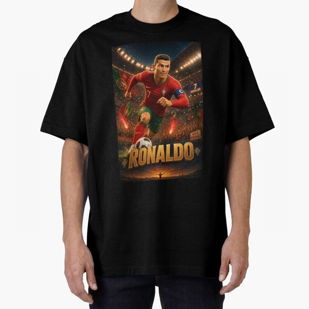 Ronaldo Oversized T-Shirt Live the Energy of Global Football Passion for FIFA World Cup 2026 Group Stage, Highlighting Cristiano Ronaldo, Brazil, Vintage Soccer Flavor, Modern Football Stars, National Flags and Final Night Emotion; Created for