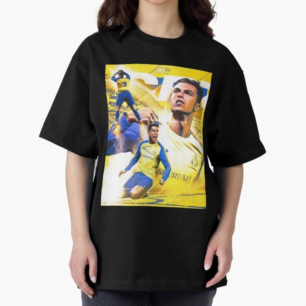 Cristiano Ronaldo Al-Nassr Football Club Oversized T-Shirt Celebrate Classic Football Spirit in Match Day Hype around FIFA World Cup 2026 Group Stage, Messi, Neymar and Mbappe, France and Portugal, Sports Nostalgia, International Competition,