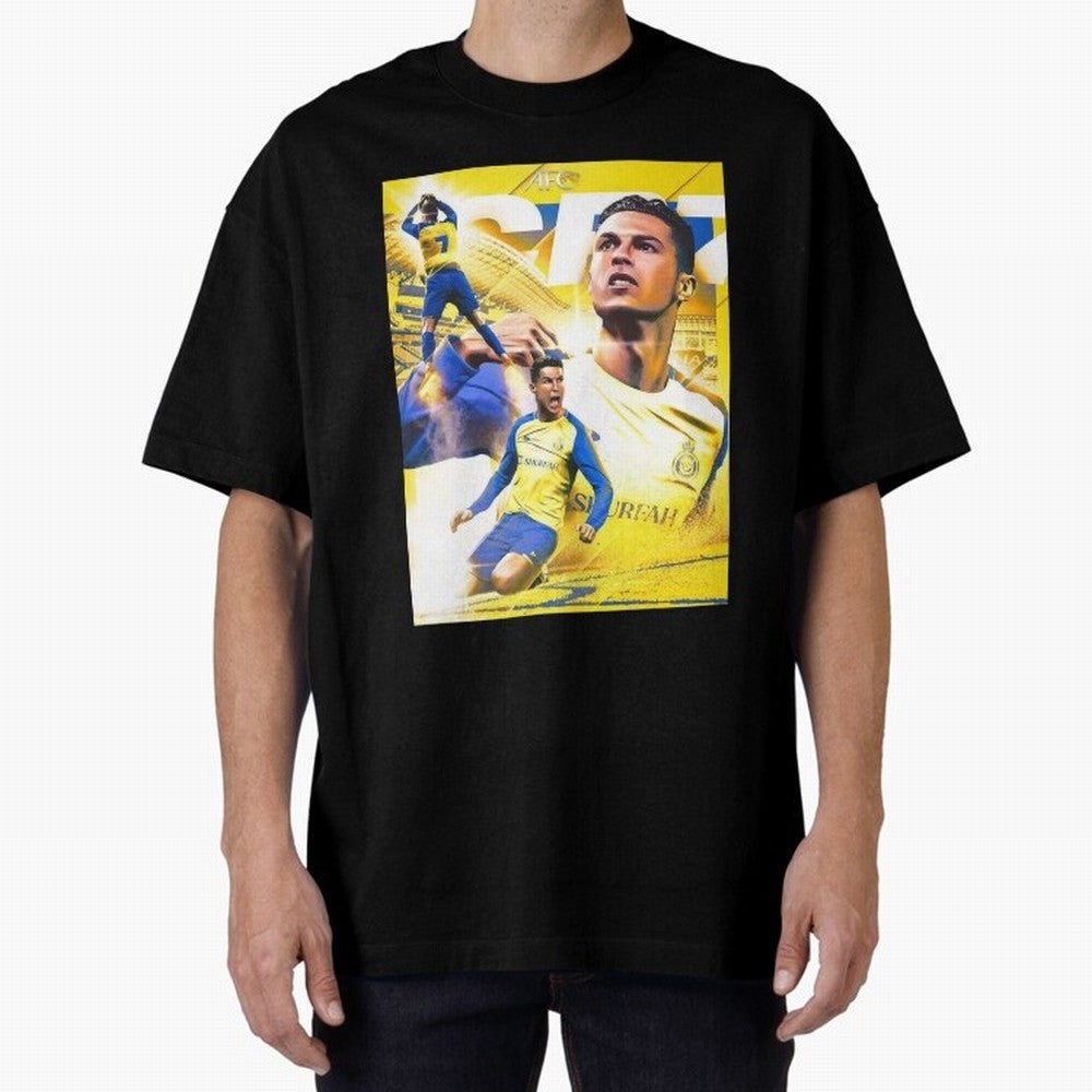 Cristiano Ronaldo Al-Nassr Football Club Oversized T-Shirt Celebrate Classic Football Spirit in Match Day Hype around FIFA World Cup 2026 Group Stage, Messi, Neymar and Mbappe, France and Portugal, Sports Nostalgia, International Competition,