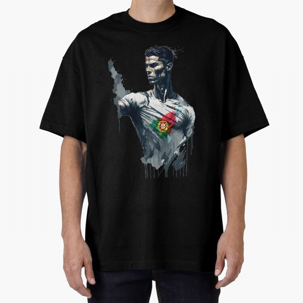 Cristiano Ronaldo splash art Oversized T-Shirt Support Iconic Players in Match Day Hype around FIFA World Cup 2026, Mbappe and Neymar, France, Goal Celebration Energy, Supporter Heritage, Football Icons and Worldwide Tournament Joy; Built for