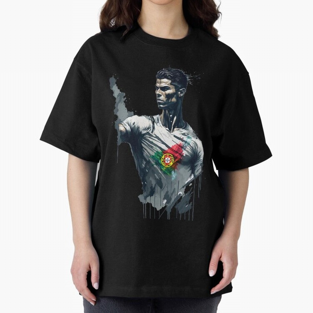 Cristiano Ronaldo splash art Oversized T-Shirt Support Iconic Players in Match Day Hype around FIFA World Cup 2026, Mbappe and Neymar, France, Goal Celebration Energy, Supporter Heritage, Football Icons and Worldwide Tournament Joy; Built for