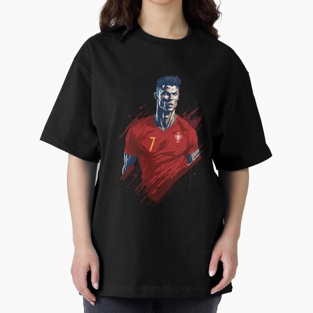 Cristiano Ronaldo splash art Oversized T-Shirt Experience the Global Stage of FIFA World Cup 2026 USA Canada Mexico Spirit, Filled with Spain and Netherlands, Messi and Cristiano Ronaldo, Supporter Pride, Iconic Celebrations, Legendary Names and
