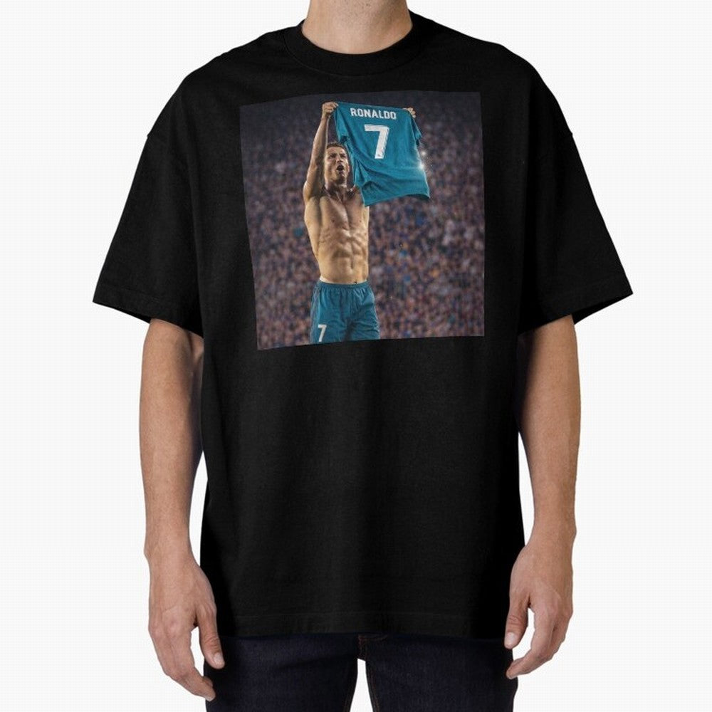 Ronaldo Holding Number Seven Shirt Oversized T-Shirt Showcase the FIFA World Cup 2026 USA Canada Mexico Journey through CR7 and Messi Highlights, Germany Pride, Football Passion, Legendary Performances, Festival Vibes and Supporter Community;