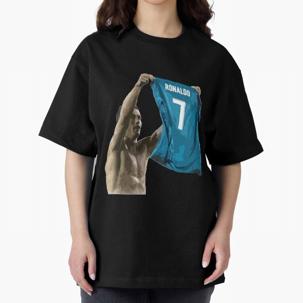 Cristiano Ronaldo celebration goal against Barcelona Oversized T-Shirt Make Your Look Match FIFA World Cup 2026 Group Stage Spirit, Inspired by Argentina, Haaland, Vintage Soccer Flavor, Modern Football Stars, National Flags and Final Night