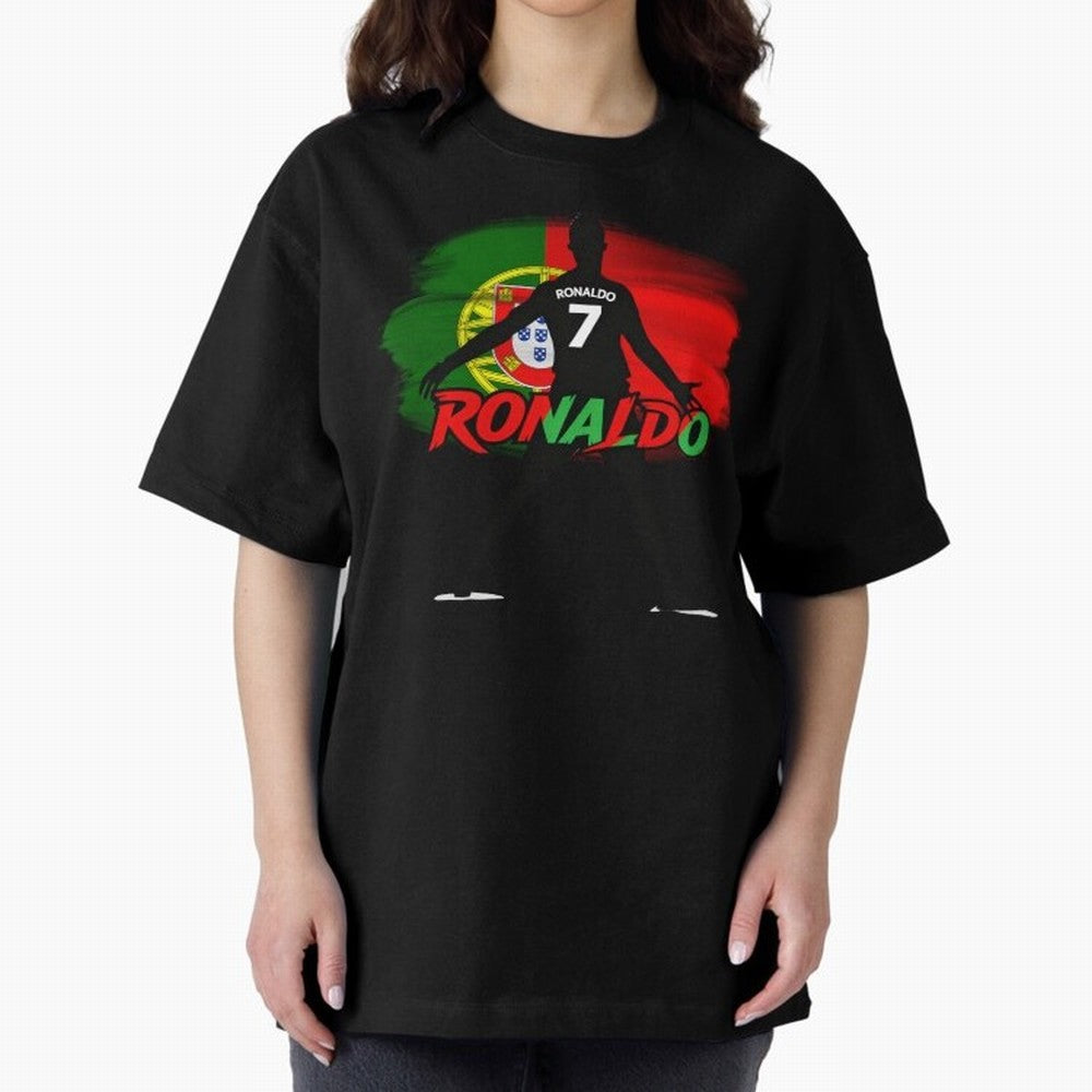 Portugal CR7 Fan World Cup Oversized T-Shirt Represent the Passion of Global Football Passion for FIFA World Cup 2026, Inspired by Neymar, Haaland and Cristiano Ronaldo, France and Portugal, Championship Spirit, Famous Goals, Roaring Crowds and