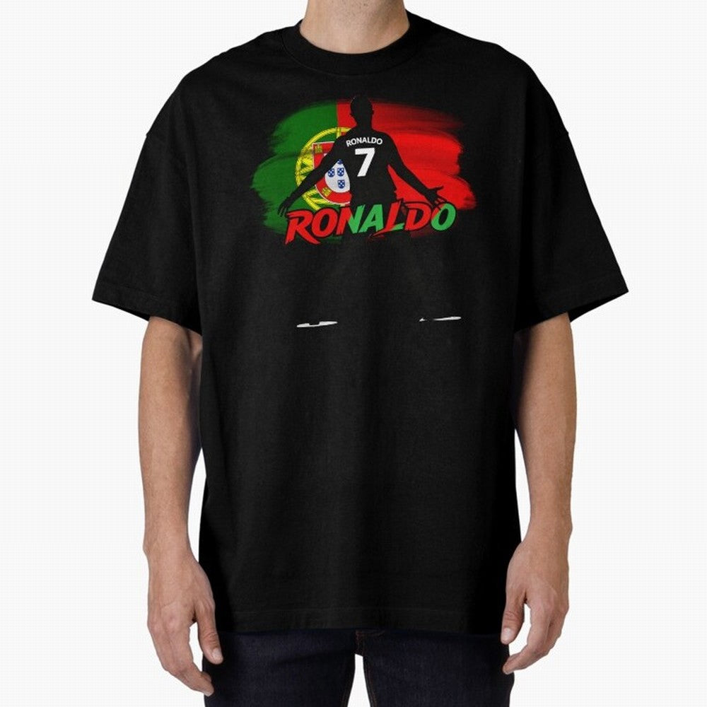 Portugal CR7 Fan World Cup Oversized T-Shirt Represent the Passion of Global Football Passion for FIFA World Cup 2026, Inspired by Neymar, Haaland and Cristiano Ronaldo, France and Portugal, Championship Spirit, Famous Goals, Roaring Crowds and