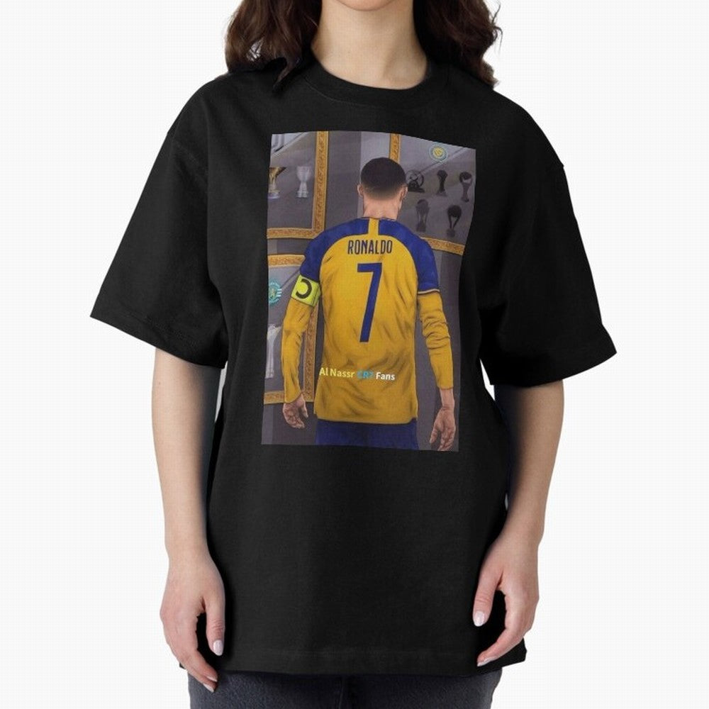 Al Nassr -Cristiano Ronaldo CR7 2023 Oversized T-Shirt Celebrate the Road through FIFA World Cup 2026 Group Stage Spirit, Centered on England and Germany, CR7 and Messi, Vintage Soccer Flavor, Modern Football Stars, National Flags and Final Night