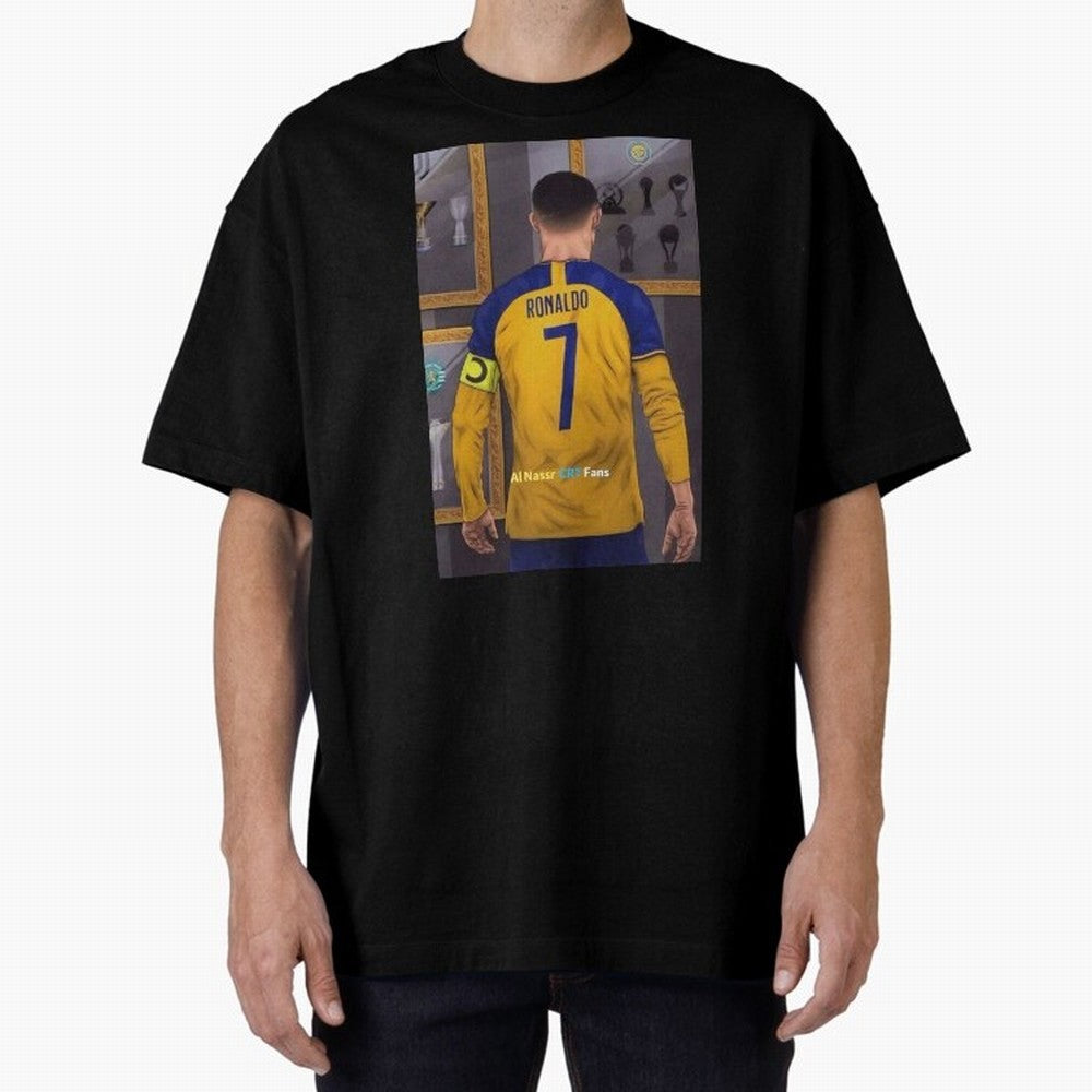 Al Nassr -Cristiano Ronaldo CR7 2023 Oversized T-Shirt Celebrate the Road through FIFA World Cup 2026 Group Stage Spirit, Centered on England and Germany, CR7 and Messi, Vintage Soccer Flavor, Modern Football Stars, National Flags and Final Night
