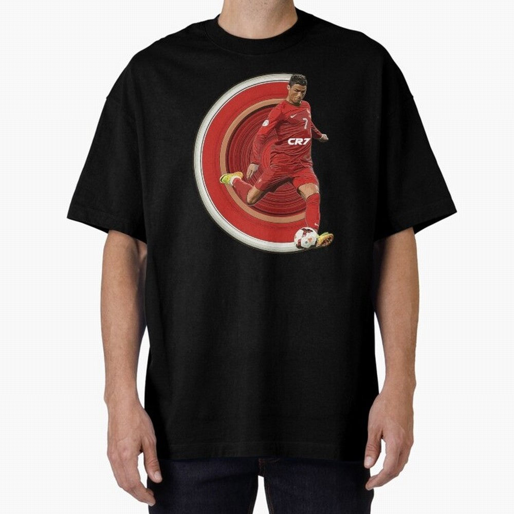 Cristiano Ronaldo Circular Pixel Art Oversized T-Shirt Bring Bold Fan Energy to Match Day Hype around FIFA World Cup 2026 Group Stage, Mbappe, Portugal, Spain and Germany, Vintage Soccer Flavor, Modern Football Stars, National Flags and Final Night