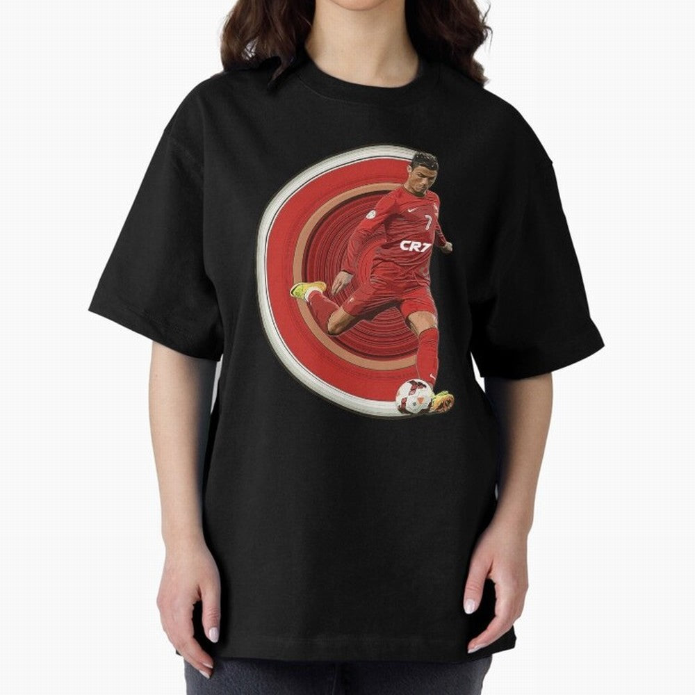 Cristiano Ronaldo Circular Pixel Art Oversized T-Shirt Bring Bold Fan Energy to Match Day Hype around FIFA World Cup 2026 Group Stage, Mbappe, Portugal, Spain and Germany, Vintage Soccer Flavor, Modern Football Stars, National Flags and Final Night