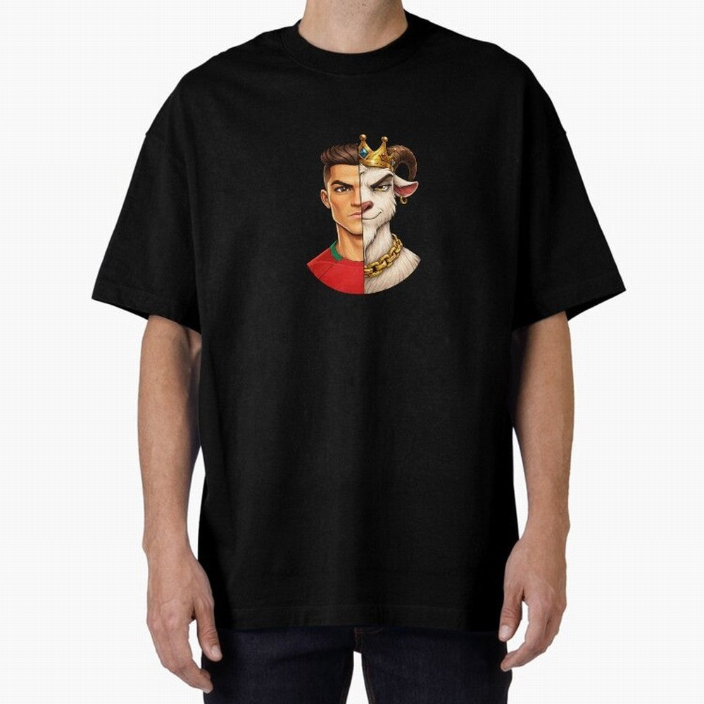 Half Man Half Goat - Cristiano Ronaldo Oversized T-Shirt Enjoy the Biggest Football Party of FIFA World Cup 2026 for Fans of Messi and Cristiano Ronaldo and Netherlands, Bringing Football Passion, Legendary Performances, Festival Vibes and