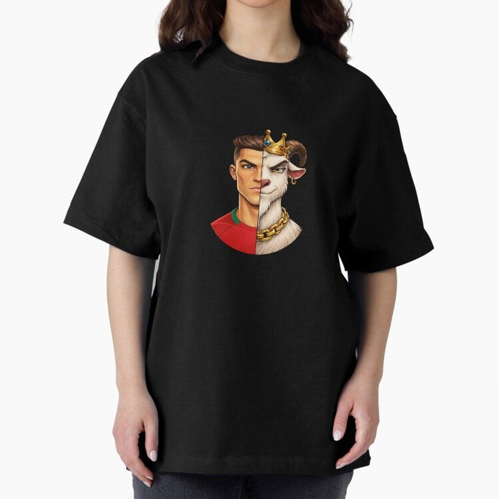 Half Man Half Goat - Cristiano Ronaldo Oversized T-Shirt Enjoy the Biggest Football Party of FIFA World Cup 2026 for Fans of Messi and Cristiano Ronaldo and Netherlands, Bringing Football Passion, Legendary Performances, Festival Vibes and