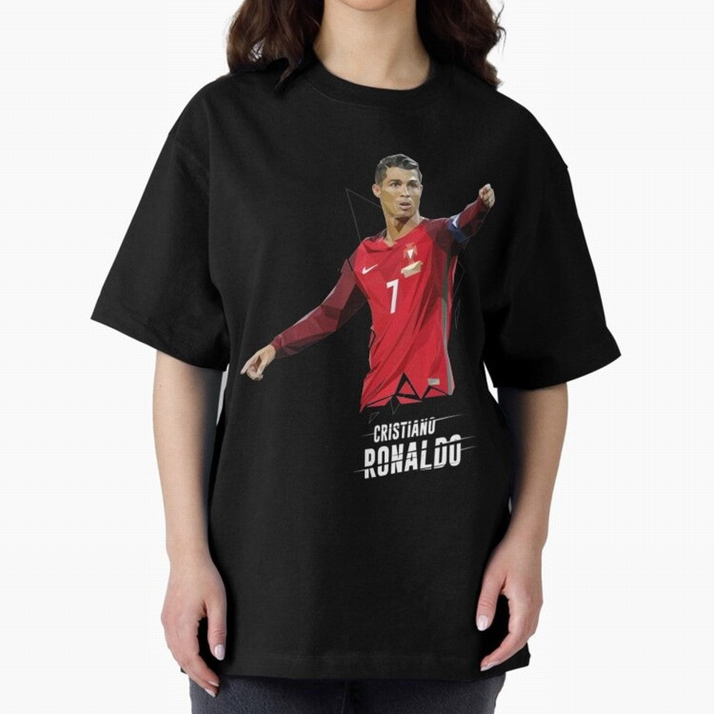 Ronaldo Cristiano Ronaldo Lowpoly Art Oversized T-Shirt Relive Legendary Nights from the FIFA World Cup 2026 USA Canada Mexico Journey through Messi Highlights, Argentina, France and Brazil Pride, Vintage Soccer Flavor, Modern Football Stars,
