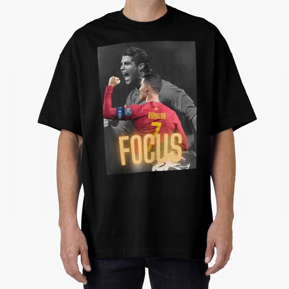 Focus With CR7 Oversized T-Shirt Support the Legends of Global Football Passion for FIFA World Cup 2026 Group Stage, Centered on CR7, Portugal, Football Passion, Legendary Performances, Festival Vibes and Supporter Community; Made for Collectors