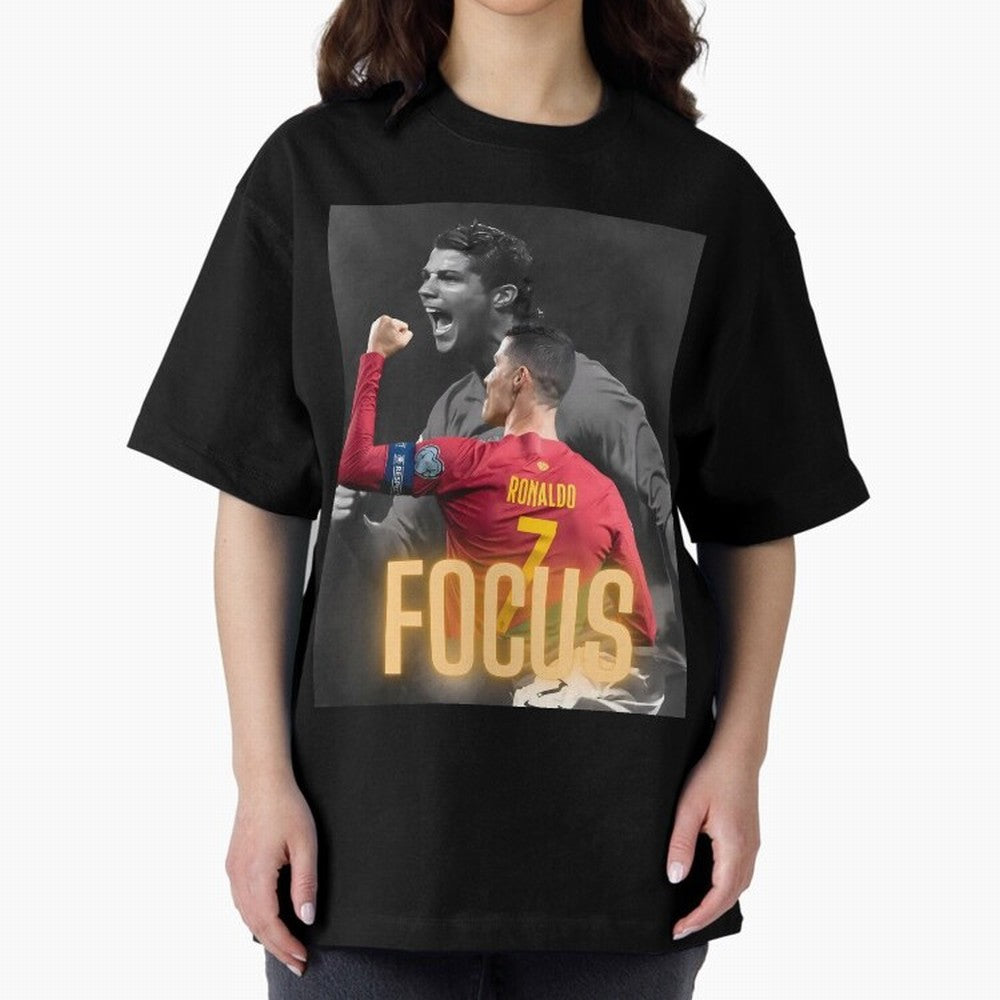 Focus With CR7 Oversized T-Shirt Support the Legends of Global Football Passion for FIFA World Cup 2026 Group Stage, Centered on CR7, Portugal, Football Passion, Legendary Performances, Festival Vibes and Supporter Community; Made for Collectors