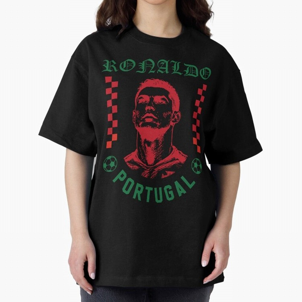 Cristiano Ronaldo Portugal Football Design World Cup Fan Art GOAT Soccer Oversized T-Shirt Show Your Tournament Heart for FIFA World Cup 2026 USA Canada Mexico Highlighting Messi, CR7 and Mbappe, Brazil Energy, Stadium Chants, National Pride,