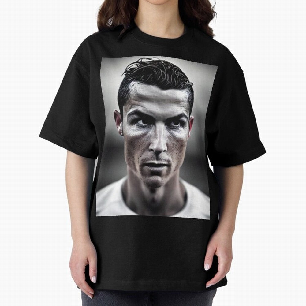 Cristiano Ronaldo Portrait Oversized T-Shirt Remember FIFA World Cup 2026 USA Canada Mexico Spirit, Centered on England and Germany, Haaland and Mbappe, Champion Mindset, Group Stage Buzz, Knockout Tension and Passionate Fan Culture; Perfect for